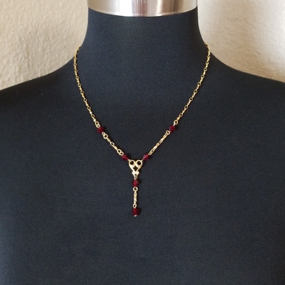 Avon Gold Red Bead Necklace - Picture 1 of 4